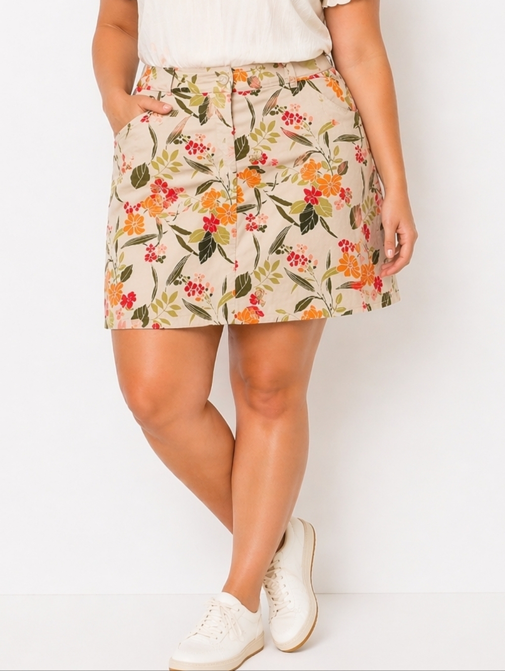 Lane Bryant Cotton Floral Zip Up With Pockets Mini Skirt. Sz 14
